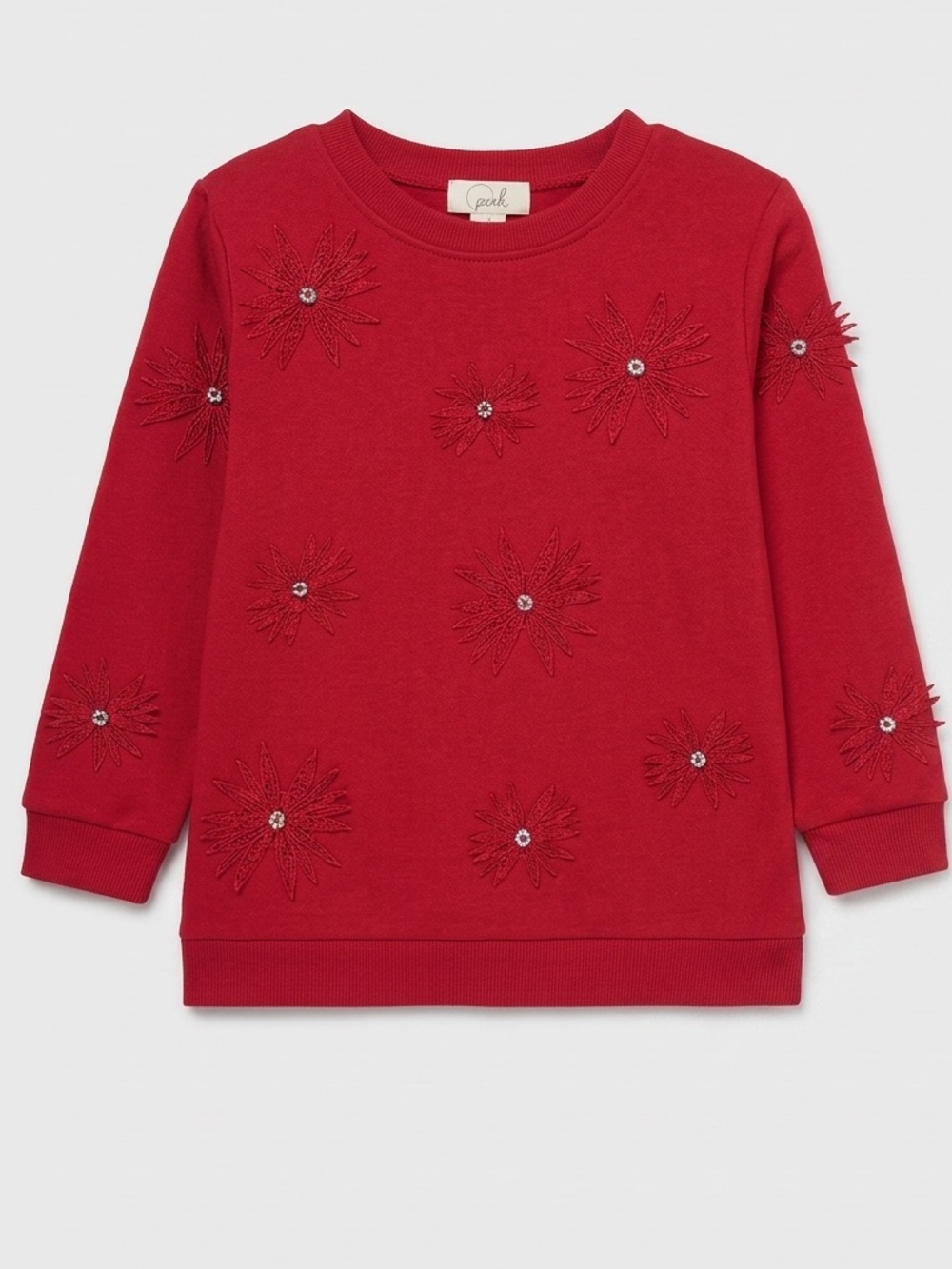 Peek Kids Bright Red Lace Floral Sweatshirt Top NEW